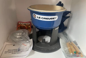 NEW NOS unused le creuset saf compact cast iron blue enamel fondu forks napkins+ - Picture 1 of 10