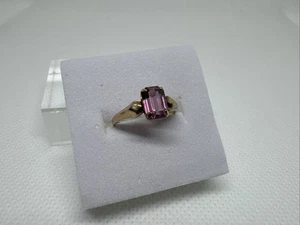 Vintage 10K Gelbgold und Solitär lila Glas Stein Ring, Größe 3, 1,04 g, - Bild 1 von 15