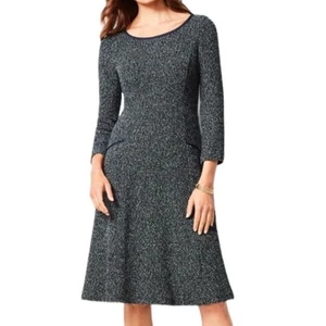 TALBOTS Tweed Boucle Fit and Flare Dress Size 6 Marled Heather Black Business - Picture 1 of 9
