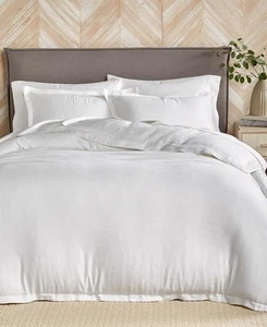 Hotel Collection Linen/Modal Blend 3 Pc Duvet Cover Set, King White - Picture 1 of 5