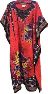 Gold Coast Dress Red Silky Boho Kaftan Muumuu Patio Lounger One Size Fits Most - Picture 1 of 6
