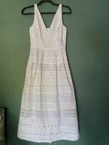 Antonio Melani 100% Cotton Blue/White Stripe Sleeveless Eyelet Midi Dress Size 2 - Picture 1 of 6