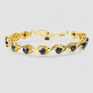 925 Sterling Silver Tennis Bracelet Blue Sapphire Genuine Sapphire Blue Gemstone - Picture 1 of 12