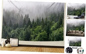 Forest Tapestry Wall Hanging Foggy Tree Tapestry Nature Misty Forest Mountain - Picture 1 of 7