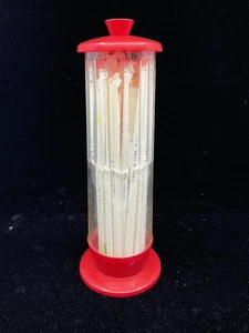 Dispenser paglia rossa e trasparente plastica vintage anni 70 - completo di cannucce vintage - Foto 1 di 4