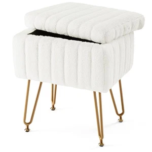 Vanity Stool Chair with Storage, Ottoman Faux Fur Soft Padded Makeup Footstoo... - Picture 1 of 6