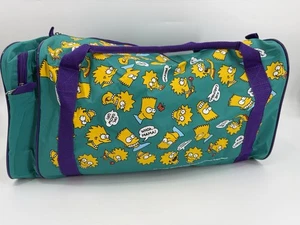 Vintage 1990 The Simpsons grün groß Reißverschluss Reisetasche Cartoon Beuteltasche BART Lisa - Bild 1 von 10