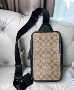 NUEVO CON ETIQUETAS COACH Sullivan C9865 Sullivan Pack Bloqueado Firma Lona Gunmetal/Caqui - Imagen 1 de 6
