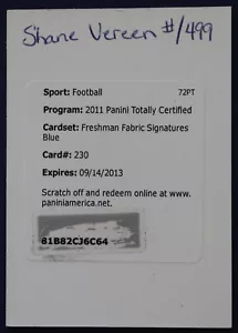 2011 Panini Certified Freshman Fabric Signatures Shane Vereen REDEMPTION Card - Picture 1 of 2