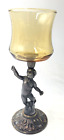 Ornate Vintage Cherub Putti Boy Bronze Tone Statue Glass Votive Candle Holder