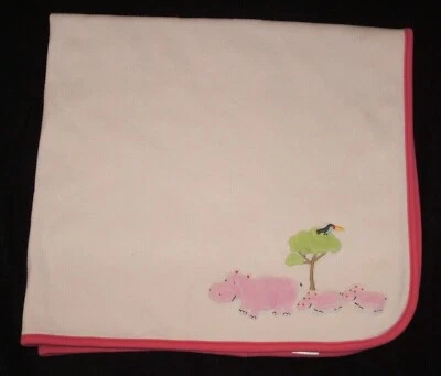Gymboree Pink 3 Hippo Cotton Knit Baby Receiving Blanket Tree 2006 - Image 1 of 3