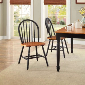 Set 2 Windsor Dining Chairs Oak Black Finish Wood High Back Kitchen Furniture - Picture 1 of 4