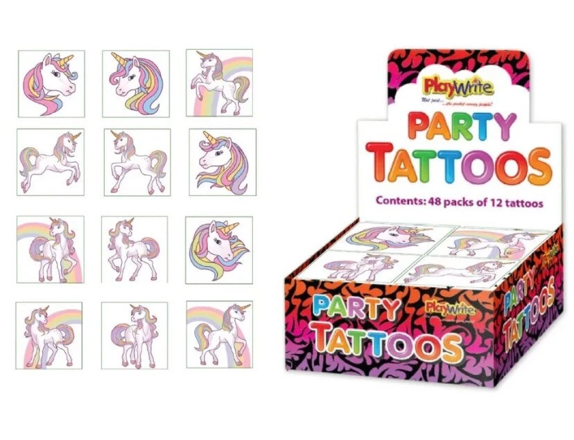PLAYWRITE 1-96 unicorn temporary tattoos kids gift toy loot reward party bag fillers