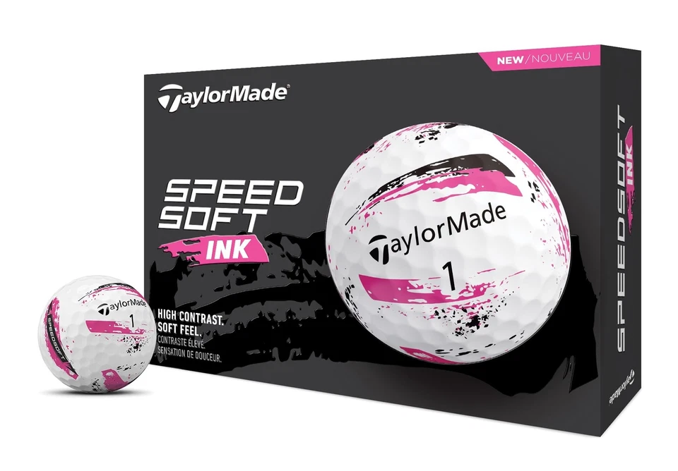 TaylorMade SpeedSoft Ink Golf Balls (1Dozen) – Soft Feel High Visibility – Pink