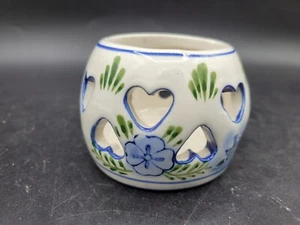 Delft Blue Hand Painted TS Holland Punched Heart Votive Tealight Candle Holder - Picture 1 of 5