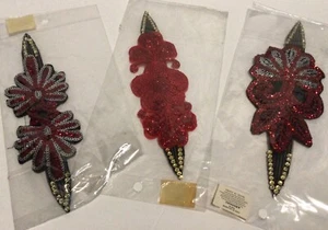 3 Headbands Hairbands Sequins Flowers Red AB Sparkly NIP - Picture 1 of 4