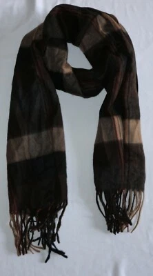Bufanda de cachemir con flecos a cuadros marrón CLUB ROOM 12 X 60 NUEVA SIN ETIQUETAS Foto 1 de 4