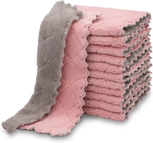 12 Pack Kitchen Cloth Dish Towels, Premium Dishcloths, Super Absorbent Coral Vel - Picture 1 of 12