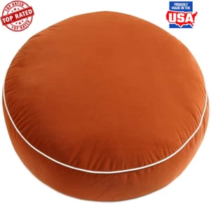 Round Floor Cushion Plush Polyester Velvet Piping Trim Cozy Corner 24 In Brown - Picture 1 of 8