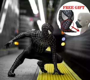 Black Venom Spider-Man Cosplay Kostüm 3D Zentai Anzug Halloween mit Faceshell - Bild 1 von 12