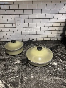 4 Stück West Bend Town House Kochgeschirr 10" Pfanne 2 Quart Topf Deckel Avocado Grün MCM - Bild 1 von 14