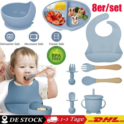 8stk Silikon Baby Geschirrset Kindergeschirr Kinder Teller w/Saugnapf BPAFrei - Bild 1 von 4