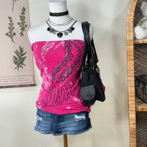 Vintage 90s Y2k Angel Wing Strass Tube Top McBling Rockstar Girlfriend XS S - Bild 1 von 7