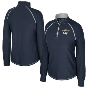 Women's Colosseum Navy Georgia Tech Yellow Jackets Bikram Raglan Quarter-Zip Top - Picture 1 of 3