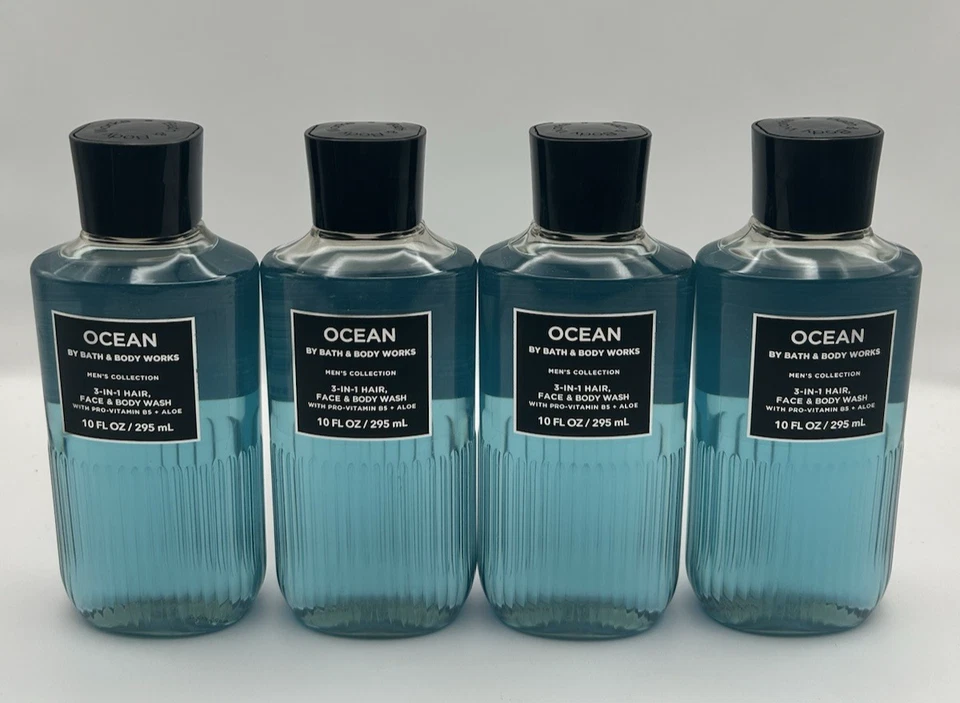 NUEVO Bath and Body Works Ocean Body Wash 10 OZ Botellas Set De 4 Colección Para Hombre Foto 1 de 4