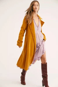 Free People Sierra Woll Trenchcoat Long Jacke Golden Canyon Gelb Small - Bild 1 von 8