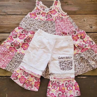 Size 4 Naartjie Mendi Maxi Dress sz 3 Capris White Pink Brown Set - Image 1 of 4