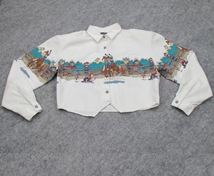 Vintage Looney Tunes Shirt Womens Medium Western Rodeo Cropped Made USA 90s - Picture 1 of 16