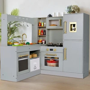 Corner Kids Kitchen Playset Wooden Pretend Cooking Toys W/ Lights & Sounds Gifts - Picture 1 of 7