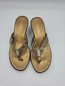 Romano Palai Sandals Women's Black & Gold Leopard Wedge Sz 6 - Picture 1 of 5