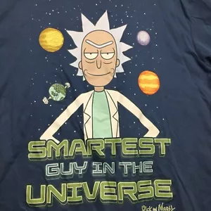 Rick And Morty Smartest Man Tee Navy Blue Size L NWT - Picture 1 of 12