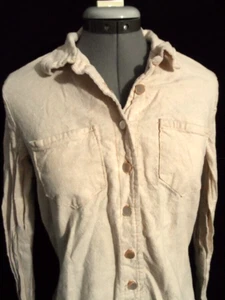 LINEN Button Up Shirt XS Peachy neutral tone Pearled button Long sleeve blouse - Bild 1 von 5
