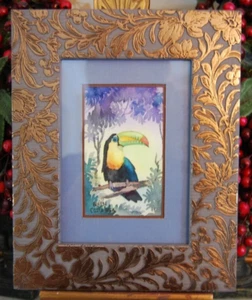 FRAMED SIGNED WATERCOLOR COSTA RICA TOUCAN & TROPICAL JUNGLE SCENE  ARTIST: ALEJ - Picture 1 of 22
