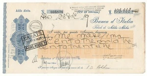 109,333 LIRE ASSEGNO BANCA D'ITALIA FILIALE DI ADDIS ABEBA 1939 - Foto 1 di 2
