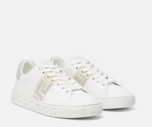 Versace Women's Greca Crystal Logo Low Top Sneakers White Eu 41 US 11 - Picture 1 of 17
