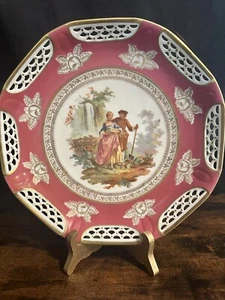 PLATO VINTAGE BAVIERA ALEMANIA ROMÁNTICO VICTORIANO FRAGONARDO ORO ROSA FLOR - Imagen 1 de 8