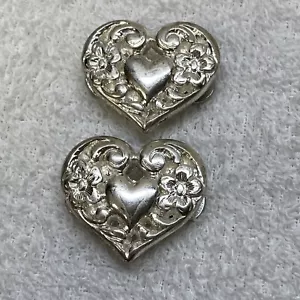 Vintage Silver Tone Metal Screw Back Heart Concho Belt Charm Set Of 2 - Picture 1 of 4