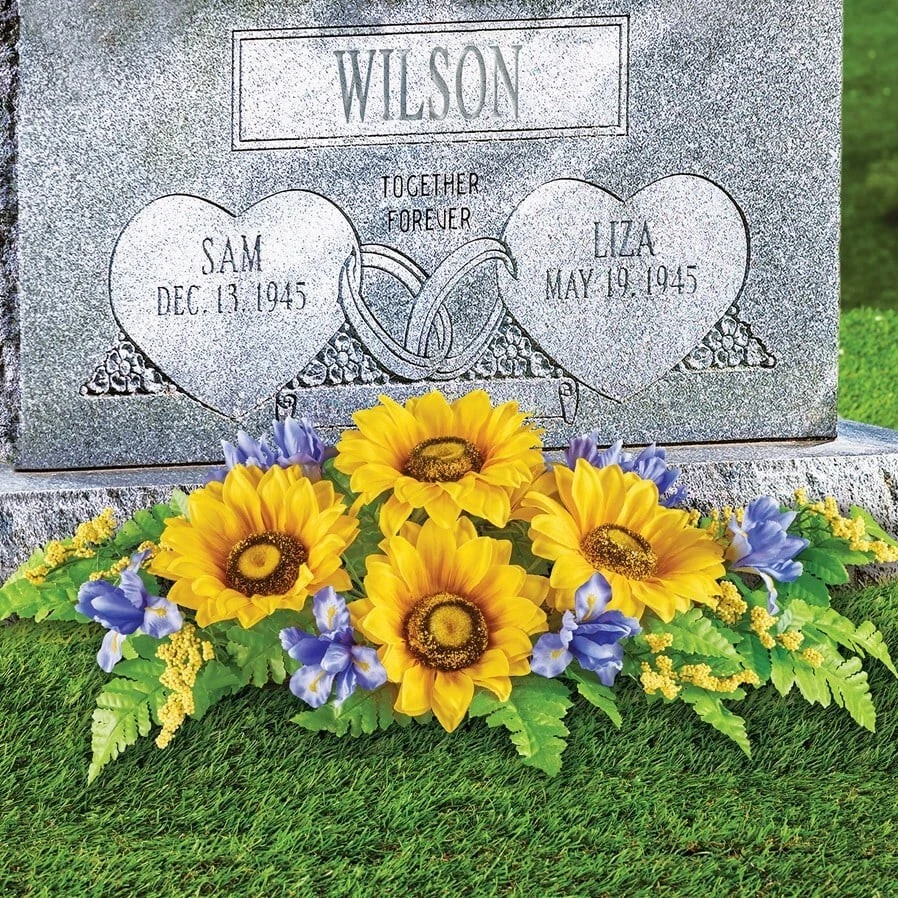 Artificial Sunflowers & Greenery Memorial Gravesite Staked Floral Arrangement - Image 1 of 1
