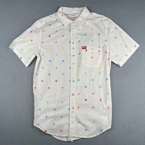Marvel Shirt XS Extra Small White Logo Print Button Up Short Sleeve Mens - Picture 1 of 9