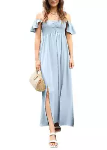 Sommer Flatterärmel gerafftes Mieder fließendes Maxikleid mit Frontschlitz | 8 Farben - Bild 1 von 32
