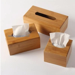 1 X Bamboo Wood Tissue Box Cover Paper Holder Storage Home Decor Office Vintage - Picture 1 of 5