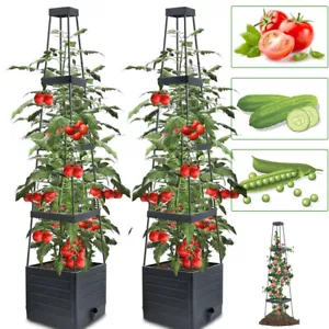 2x Raised Garden Bed Planter Box with Trellis 55" Tomato Planters Tomatoes Cage - Picture 1 of 16