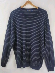 Polo Ralph Lauren Herren XXL Baumwolle Kaschmir Navy Gestreift Pullover Klassisch - Bild 1 von 10