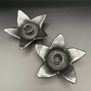 Vintage Kerzenständer schwarz Keramik Blumen mexikanische Volkskunst Oxaca 50er Jahre - Bild 1 von 9