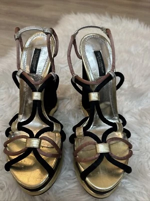 Tacones de plataforma negros dorados y rosa claro Vtg Dolce & Gabbana 38 Foto 1 de 4