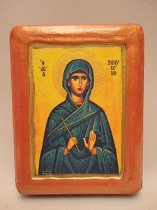 Saint Polyxene Polyxeni Greek Orthodox Byzantine Rose Gold Prayer Icon on Wood - Picture 1 of 9